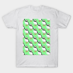 Puffin pattern on green T-Shirt